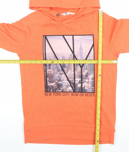 Preloved H&M Boys Orange Graphic Pullover Hoodie Size 12-14 Years Cotton Blend - Back