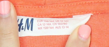 Preloved H&M Boys Orange Graphic Pullover Hoodie Size 12-14 Years Cotton Blend - Label
