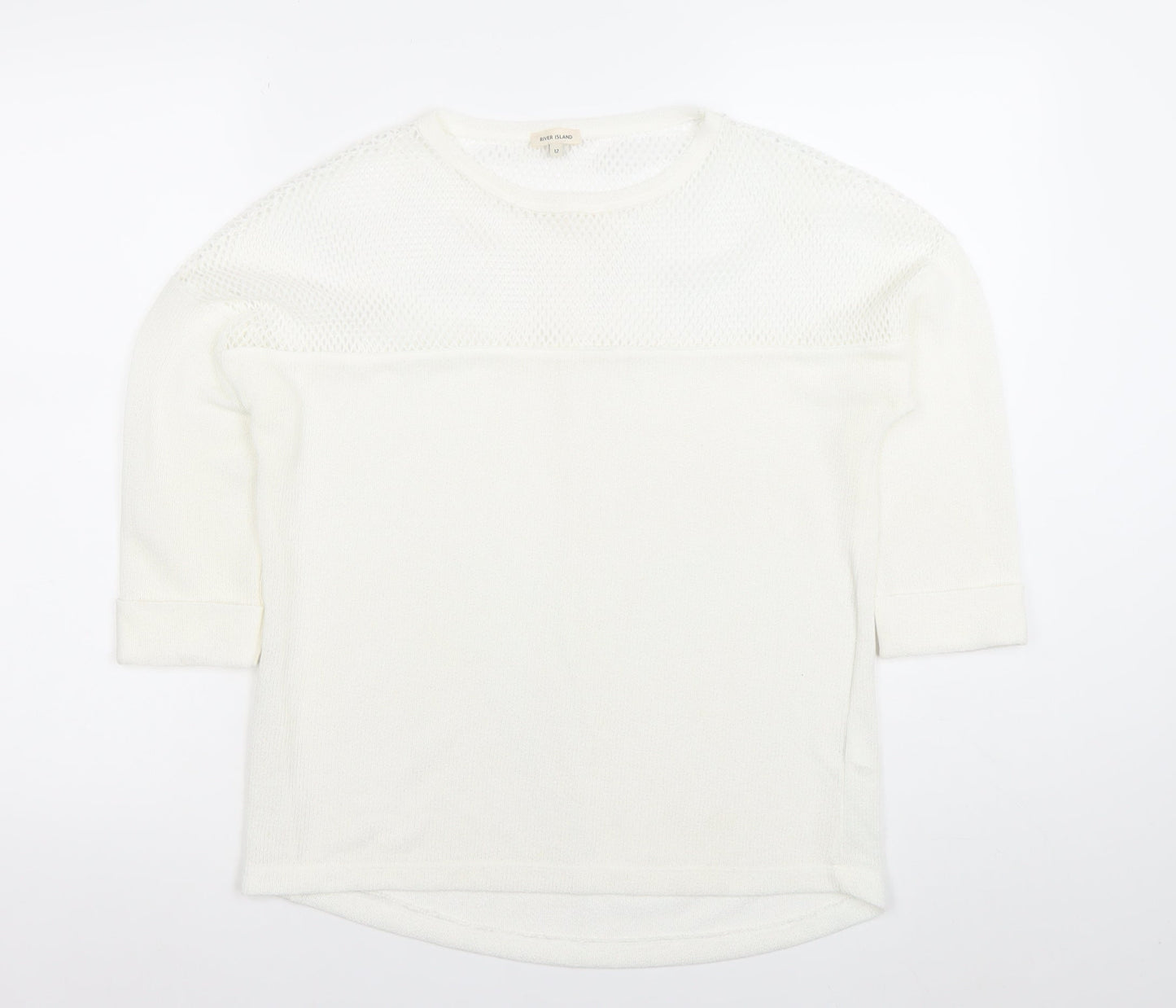 River Island Women’s White Knit Blouse Size 12 3/4 Sleeve