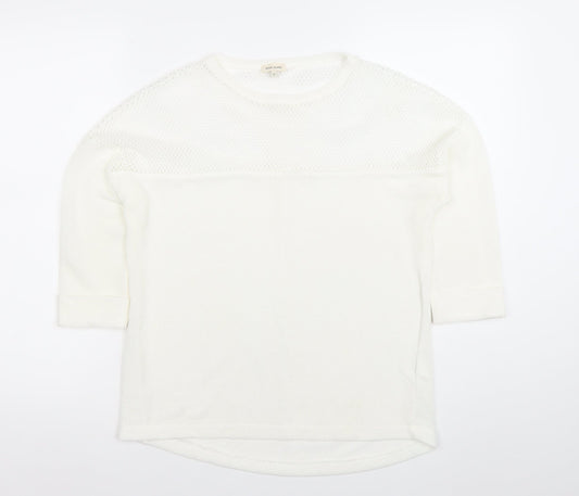 River Island Women’s White Knit Blouse Size 12 3/4 Sleeve