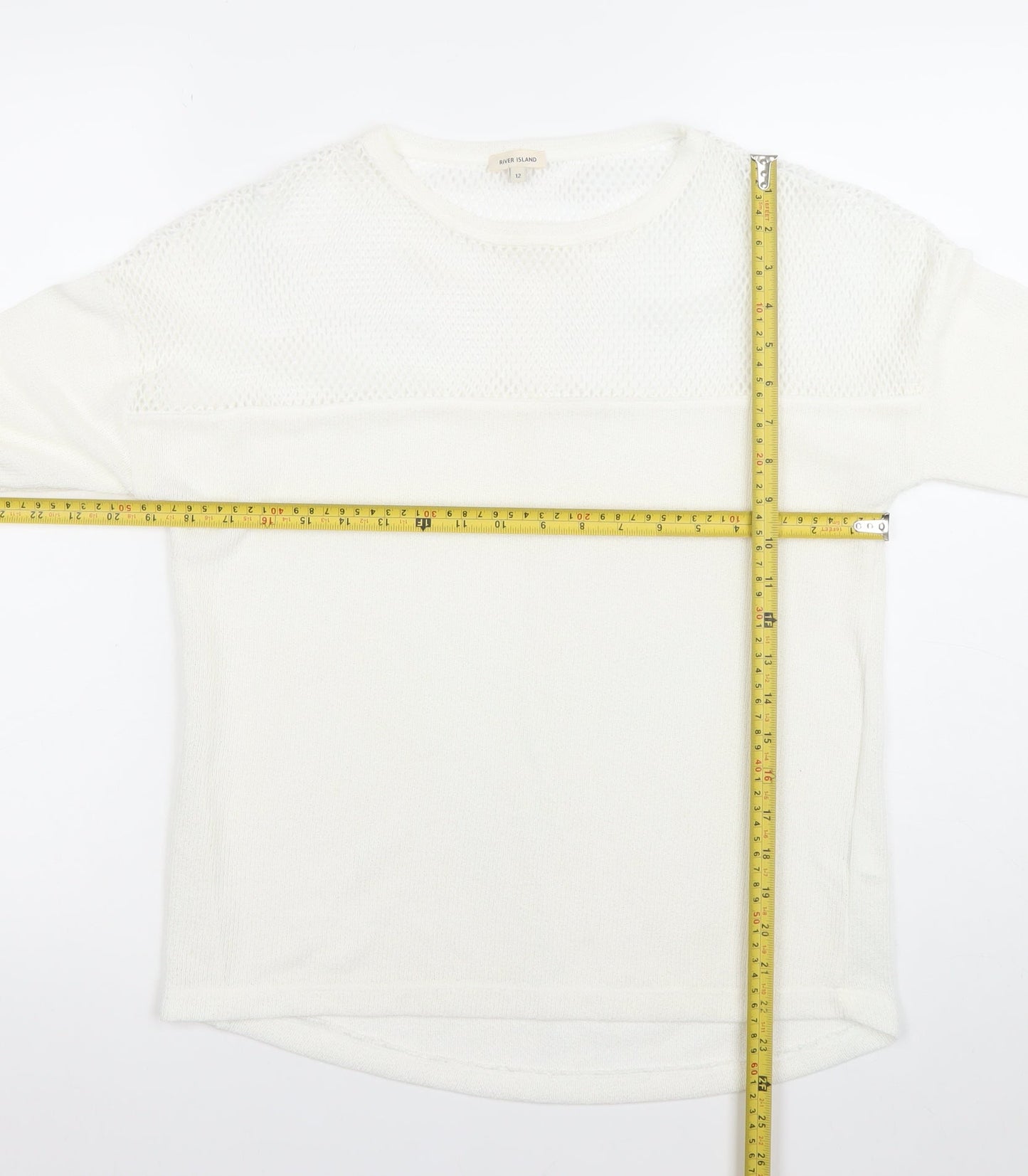 River Island Women’s White Knit Blouse Size 12 3/4 Sleeve