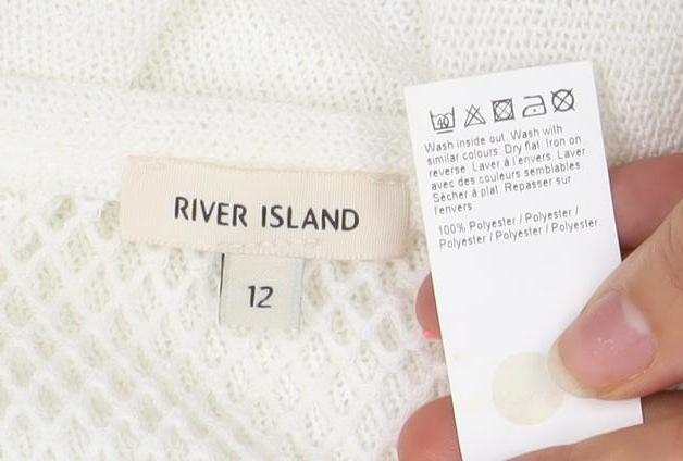 River Island Women’s White Knit Blouse Size 12 3/4 Sleeve
