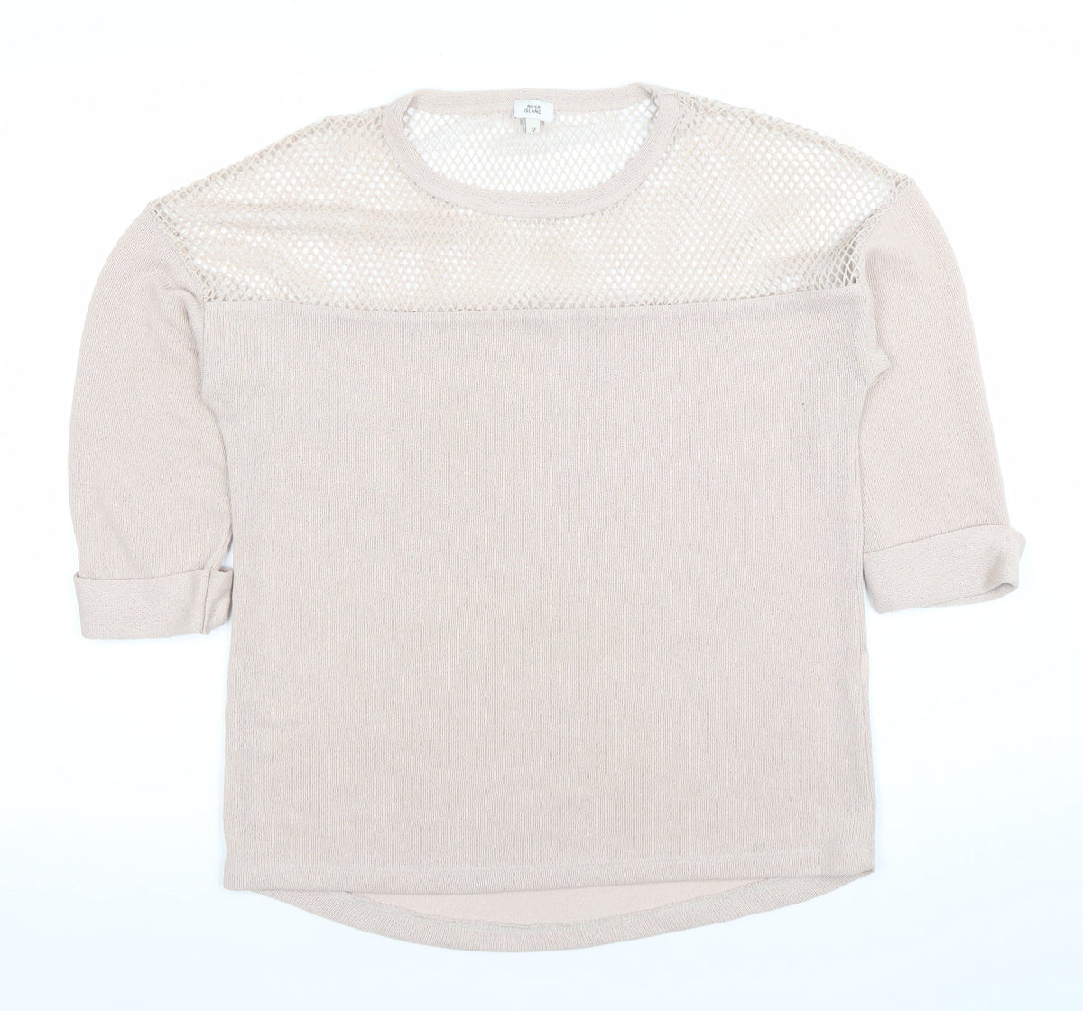 River Island Women’s Beige Mesh Knit Jumper Size 12 3/4 Sleeve