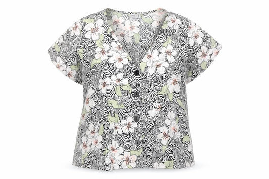 Front view of ESPRIT Women’s Multicoloured Floral Viscose Short Sleeve Blouse, size UK 8