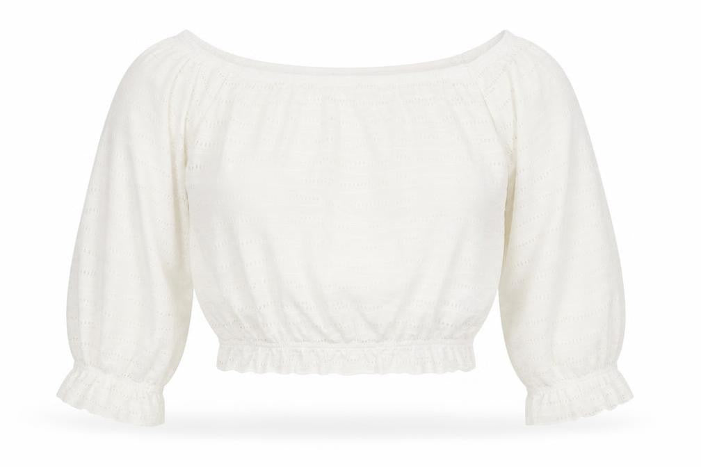 Only Womens White XS Off Shoulder Cropped Lace Blouse