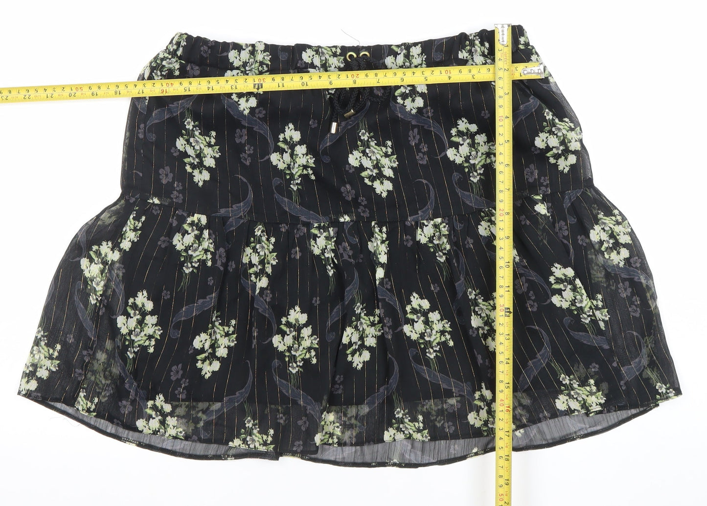 River Island Womens Black Floral Chiffon Flare Skirt Size 14