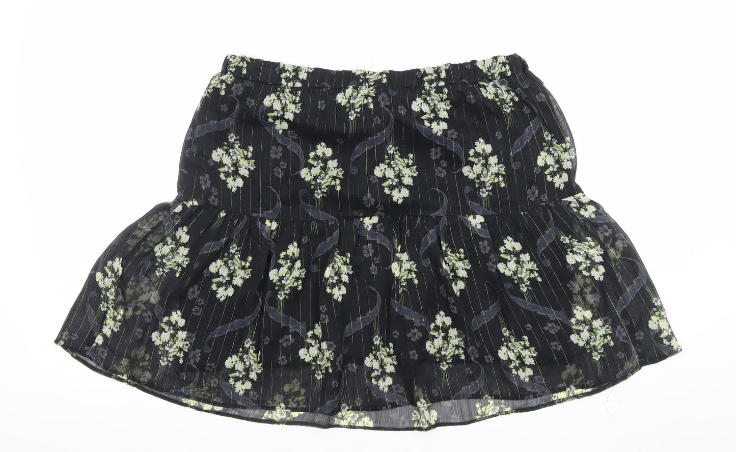 River Island Womens Black Floral Chiffon Flare Skirt Size 14