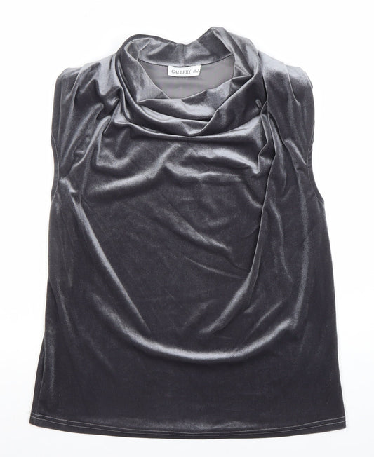 Gallery Women's Grey Velvet Cowl Neck Sleeveless Blouse Size S