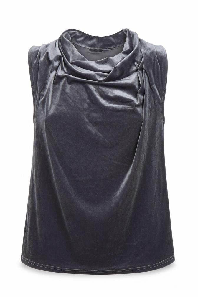 Gallery Women's Grey Velvet Cowl Neck Sleeveless Blouse Size S