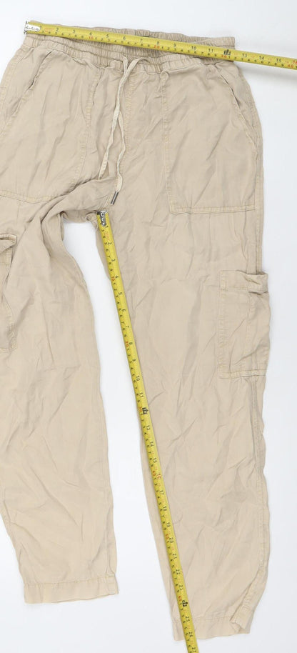 OPUS Women's Beige Lyocell Cargo Trousers Size 8 Elastic Waist