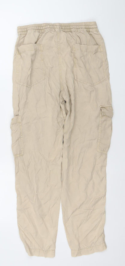 OPUS Women's Beige Lyocell Cargo Trousers Size 8 Elastic Waist