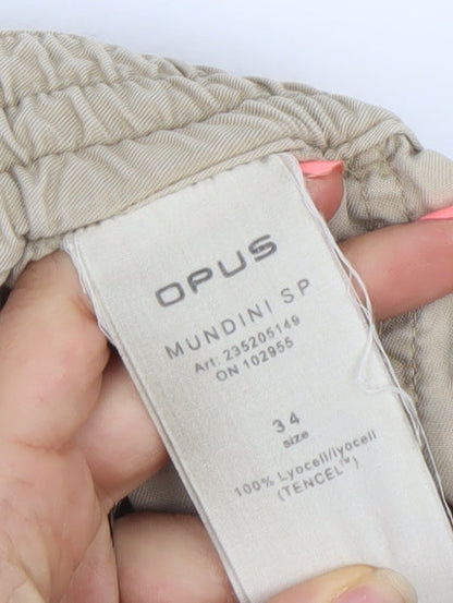 OPUS Women's Beige Lyocell Cargo Trousers Size 8 Elastic Waist
