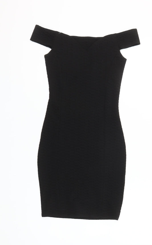 Miss Selfridge Petites Black Off Shoulder Bodycon Dress UK 8