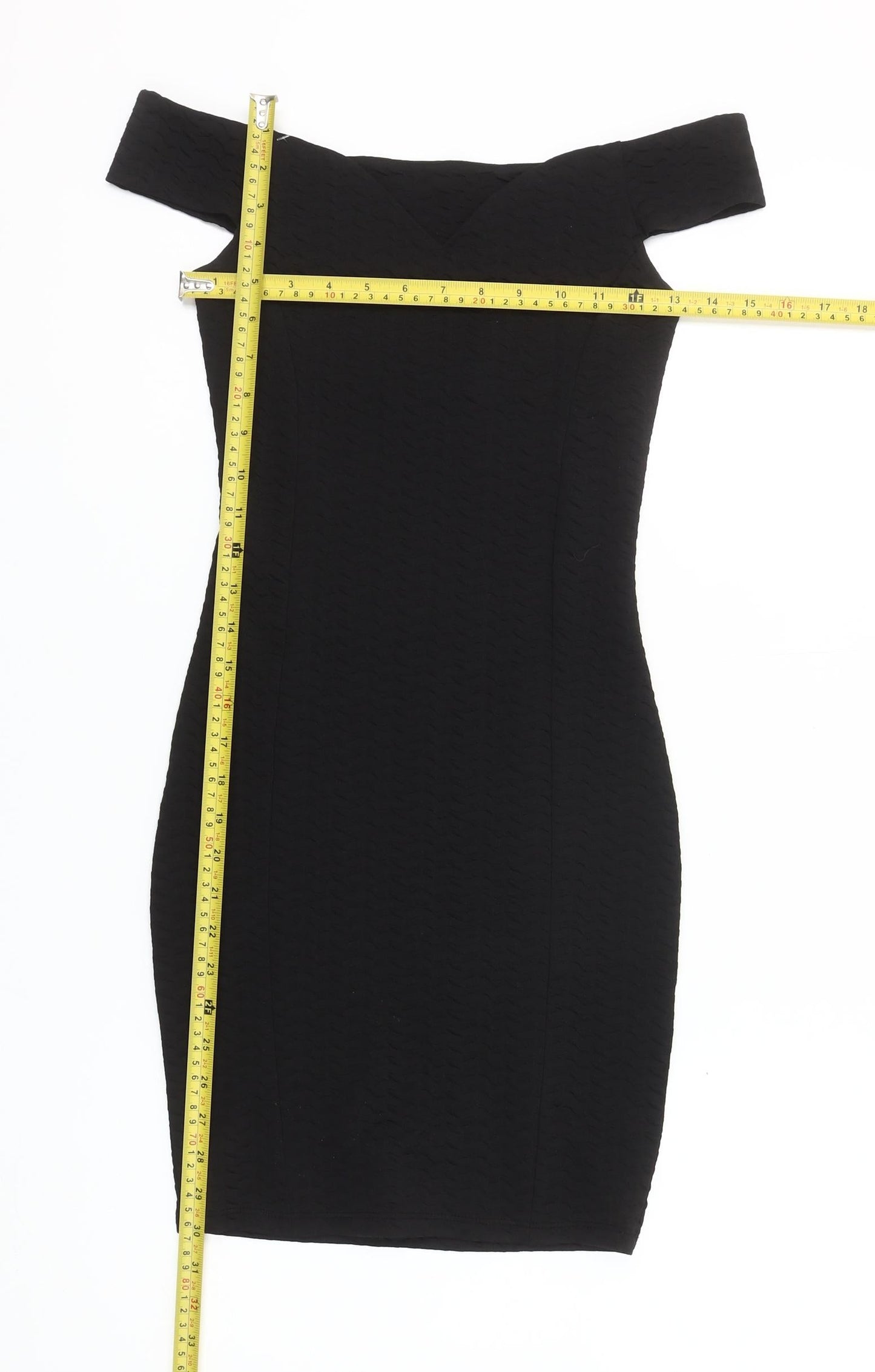 Miss Selfridge Petites Black Off Shoulder Bodycon Dress UK 8