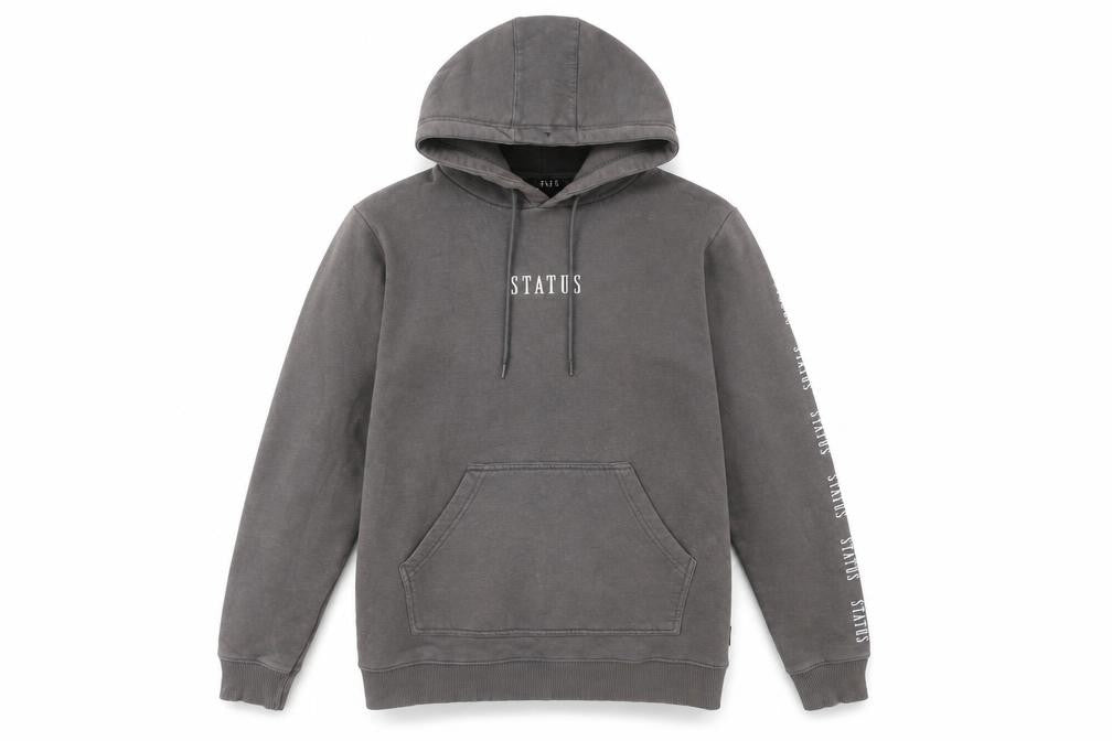 STATUS Men's Grey Pullover Hoodie Size M Logo Graphic Cotton Blend