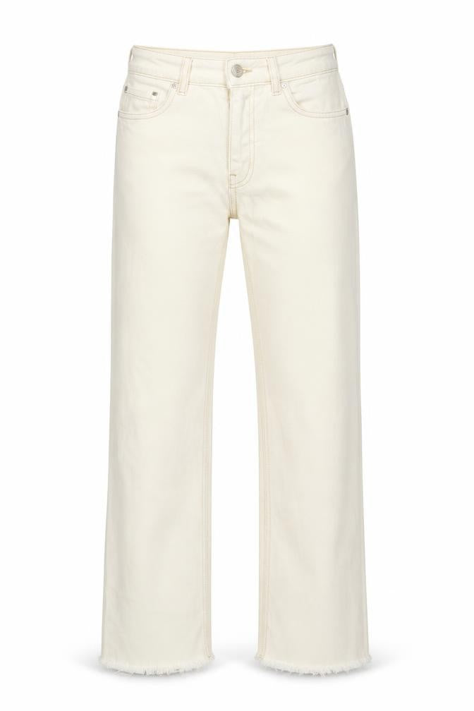 Mango Women's Ivory Straight Jeans Size 6 Sienna Style Frayed Hem