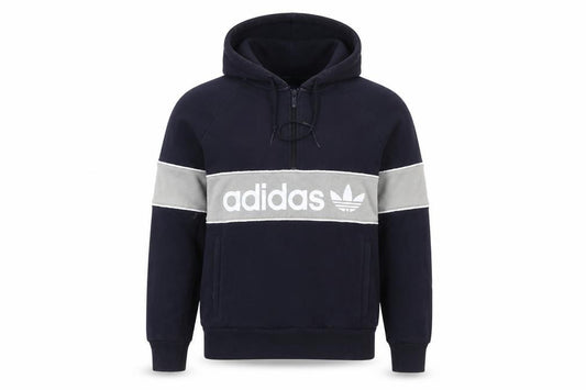 Adidas Womens Navy Blue Half Zip Hoodie Small Cotton Blend Logo Details
