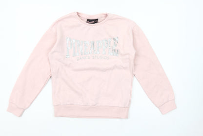 Additional front view of Pineapple girls’ pink glitter logo pullover sweatshirt 10-11 years