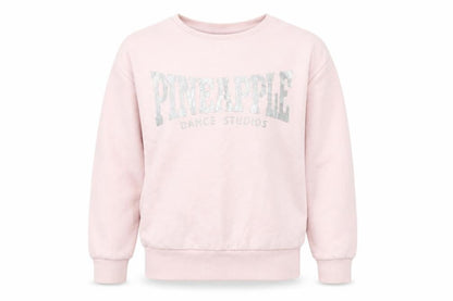 Front view of Pineapple girls’ pink glitter logo pullover sweatshirt 10-11 years