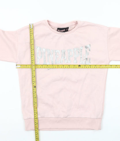 Back view of Pineapple girls’ pink glitter logo pullover sweatshirt 10-11 years