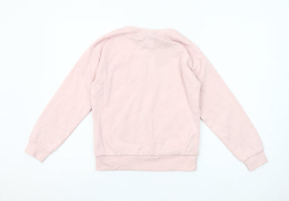 Close-up detail of Pineapple girls’ pink glitter logo pullover sweatshirt 10-11 years