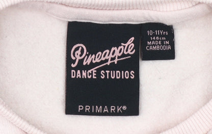 Brand and care label for Pineapple girls’ pink glitter logo pullover sweatshirt 10-11 years