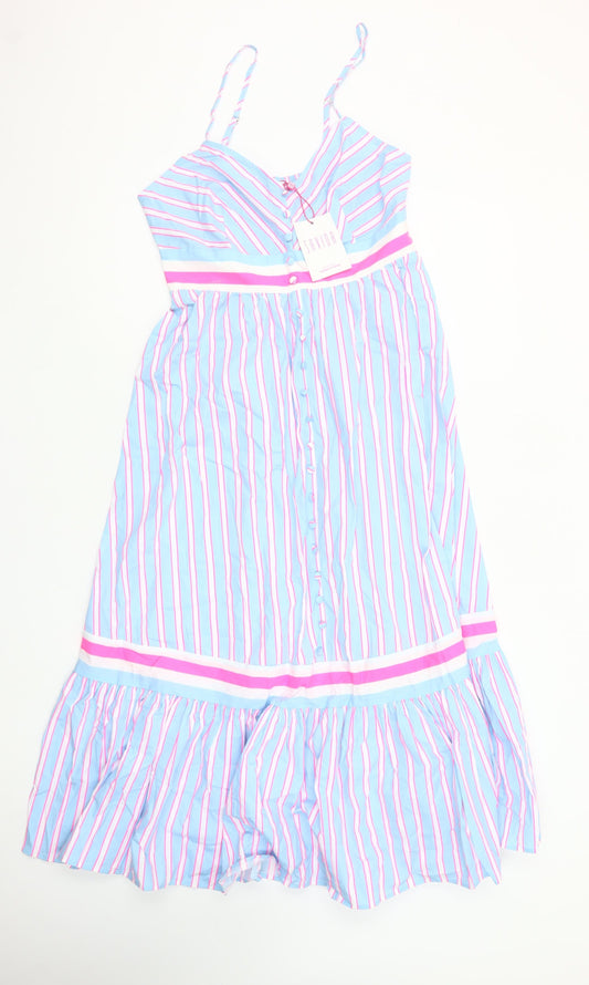 Savida Women’s Multicoloured Striped Cotton Midi A-Line Dress Size S