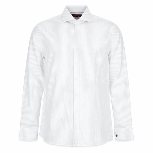 Marks & Spencer Men's White Striped 14.5 Tailored Cotton Shirt