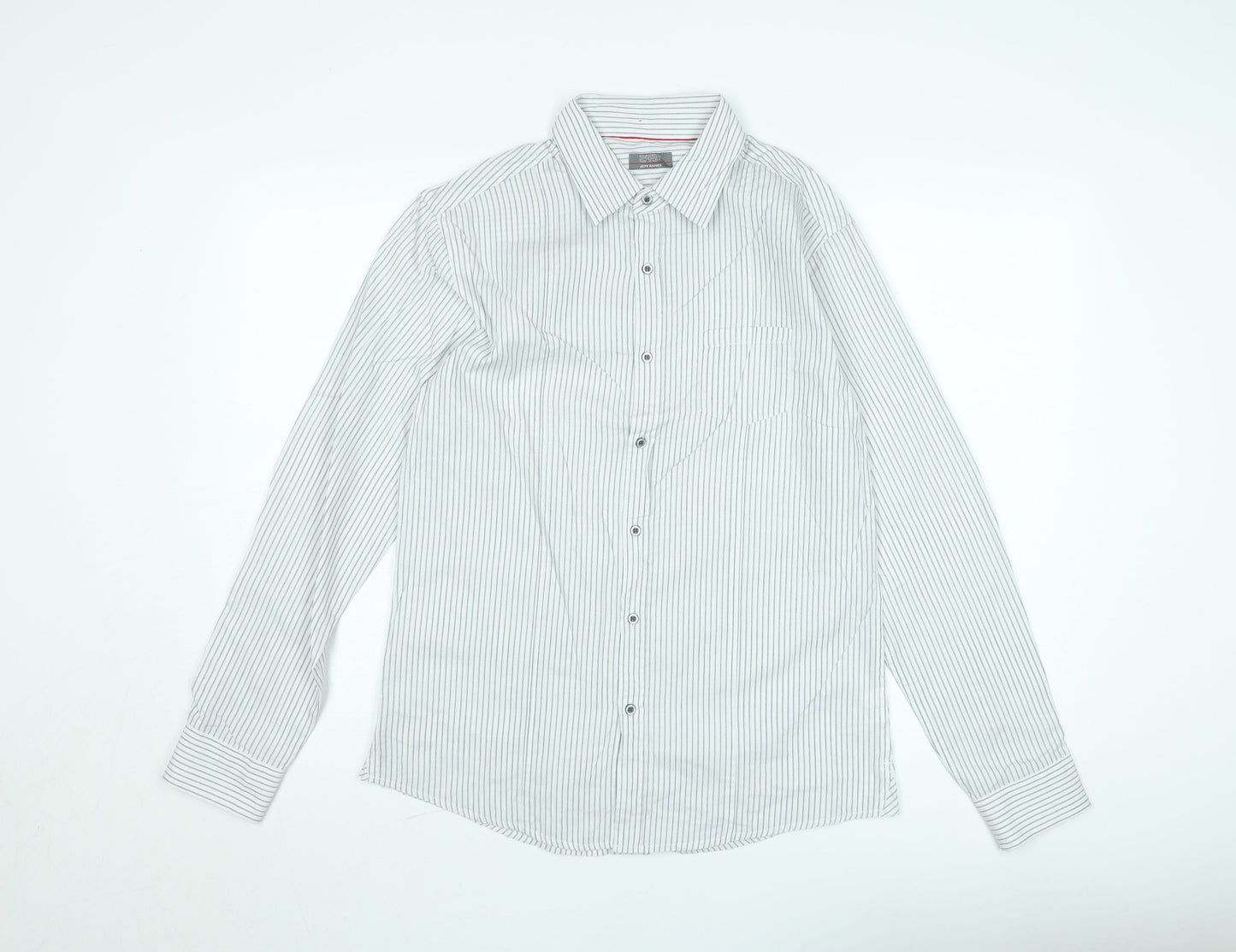 Jeff Banks Men's White Striped Long Sleeve Button-Up Shirt M