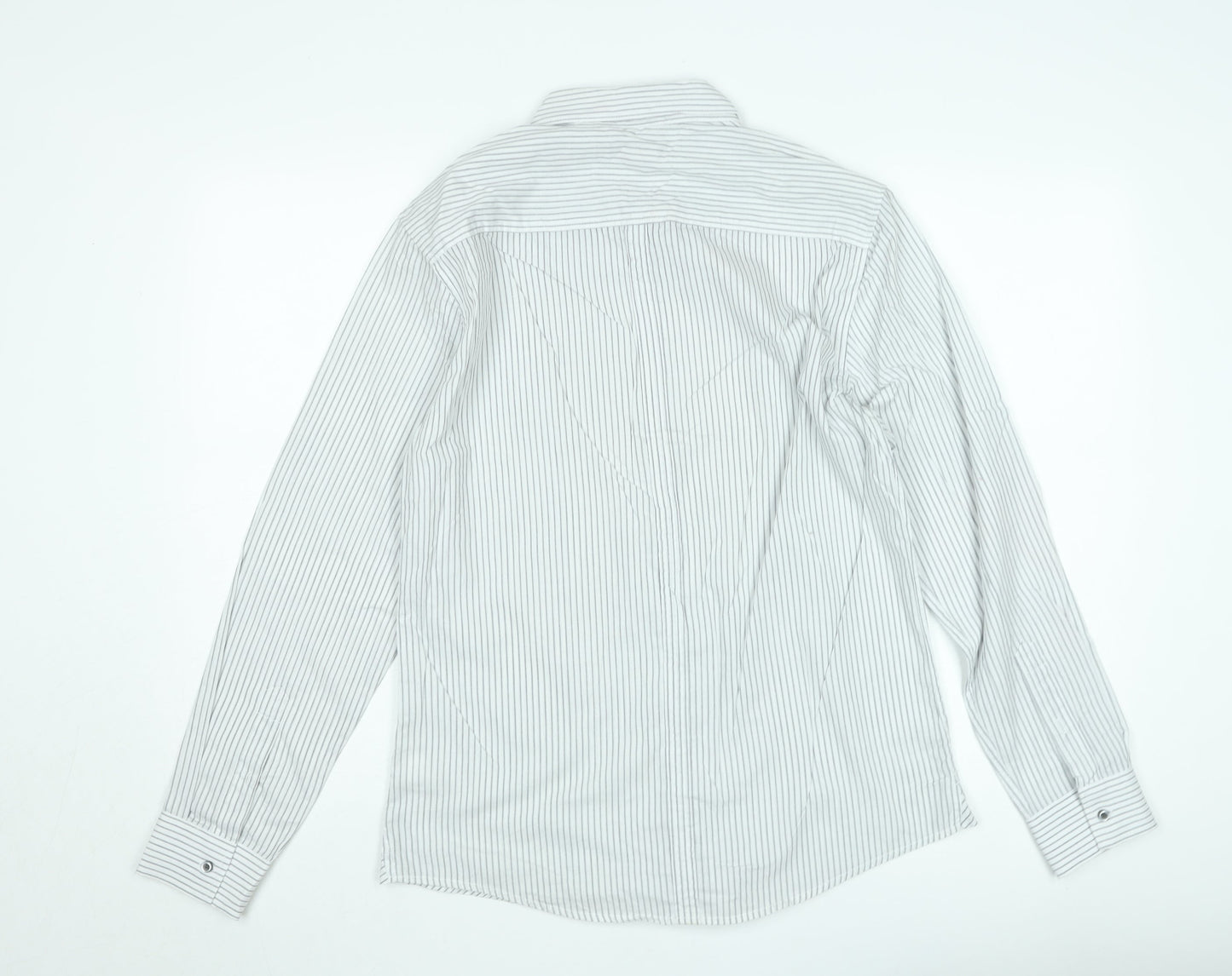 Jeff Banks Men's White Striped Long Sleeve Button-Up Shirt M