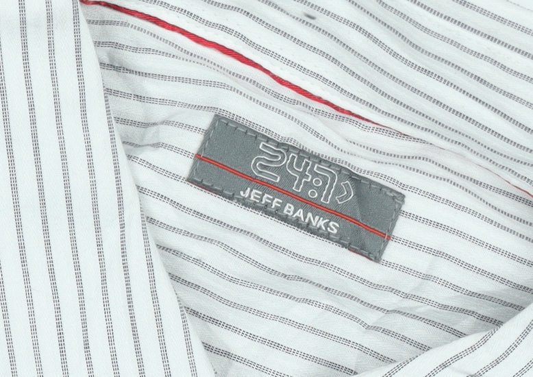 Jeff Banks Men's White Striped Long Sleeve Button-Up Shirt M
