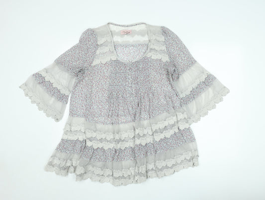 Darling Womens Multicoloured Floral Lace Trim Tunic Blouse M