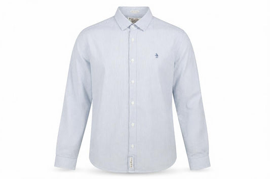 Original Penguin Men's Blue Slim Fit Striped Long Sleeve Shirt M