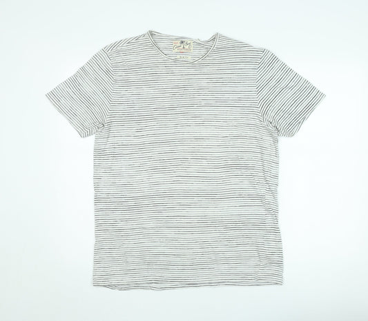 Next Unisex White Striped Slim Fit Cotton T-Shirt M