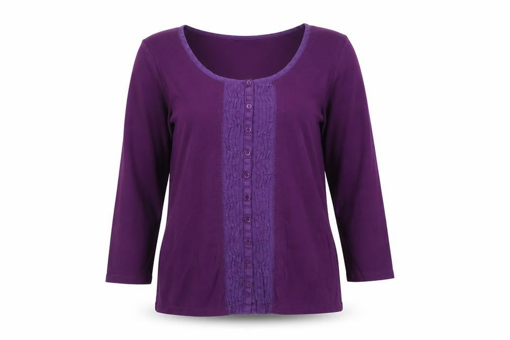 Planet Women's Purple 3/4 Sleeve Button Pleated Tunic Blouse Size 12
