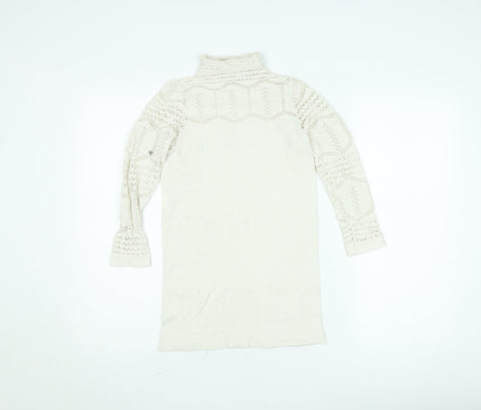 Savida Women’s Ivory Lace Roll Neck Long Sleeve Blouse Size S