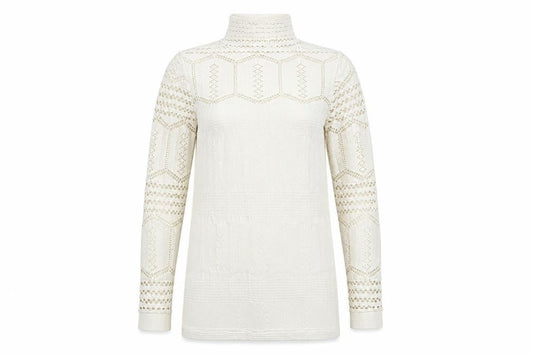 Savida Women’s Ivory Lace Roll Neck Long Sleeve Blouse Size S