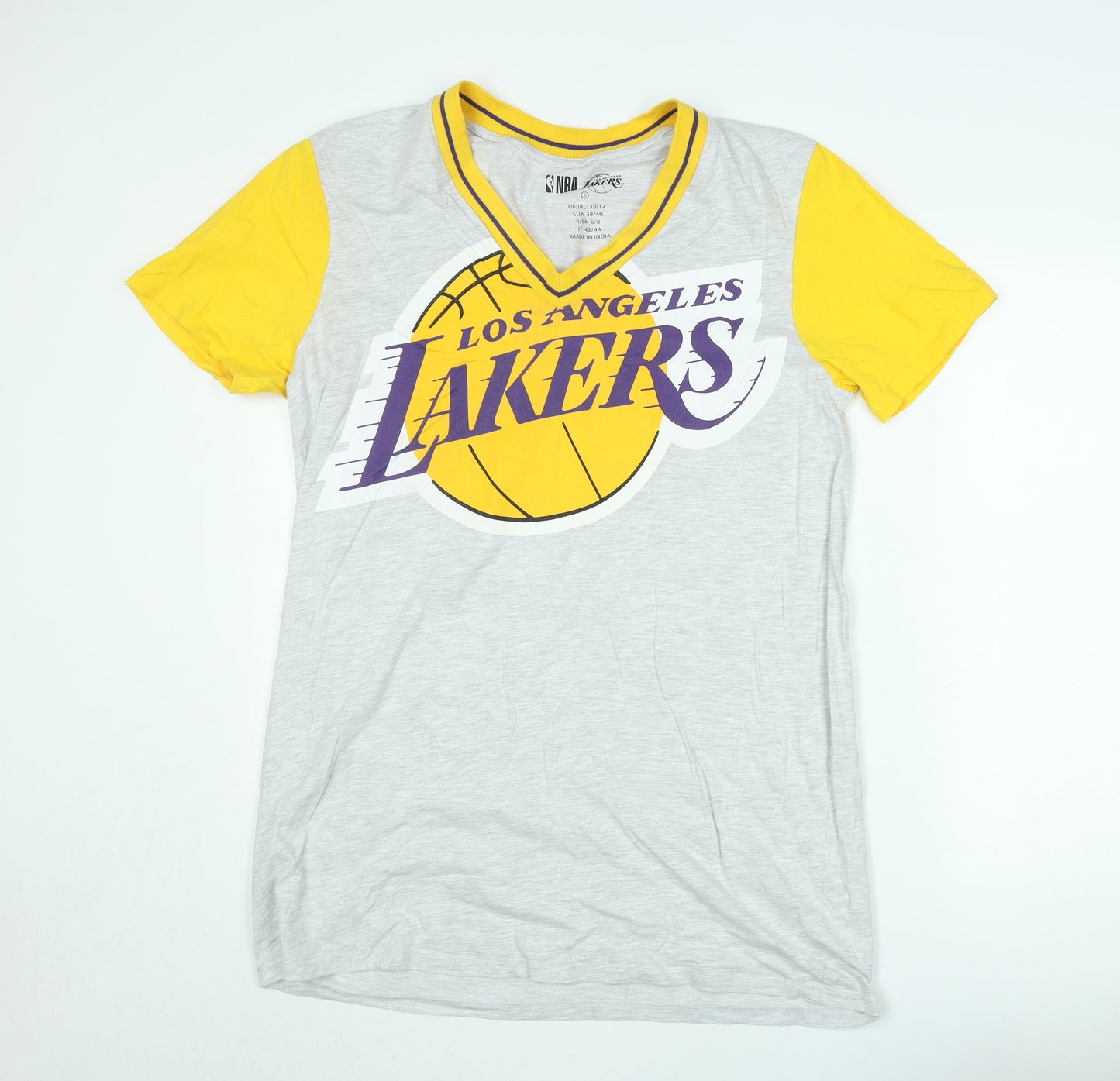 NBA Los Angeles Lakers Grey & Yellow V-Neck Men's T-Shirt Small