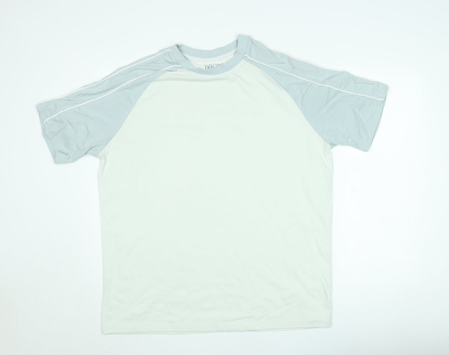 boohooMAN Men's White & Grey Colourblock Crew Neck Short Sleeve T-Shirt Size S