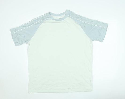 boohooMAN Men's White & Grey Colourblock Crew Neck Short Sleeve T-Shirt Size S