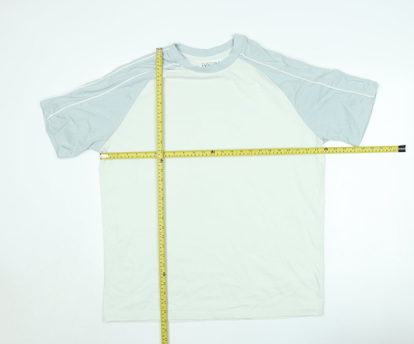 boohooMAN Men's White & Grey Colourblock Crew Neck Short Sleeve T-Shirt Size S