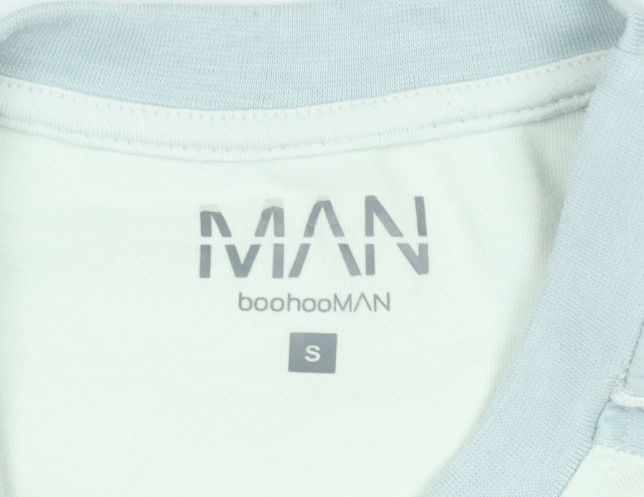 boohooMAN Men's White & Grey Colourblock Crew Neck Short Sleeve T-Shirt Size S
