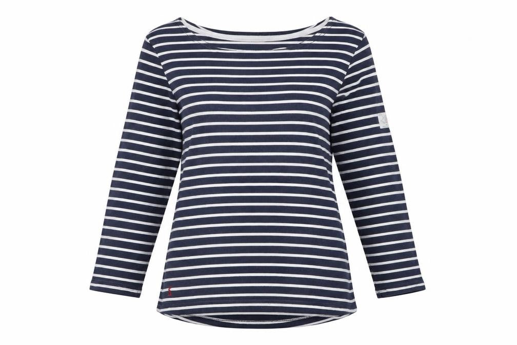 Joules Women's Blue Striped Long Sleeve Boat Neck Cotton T-Shirt Size 12
