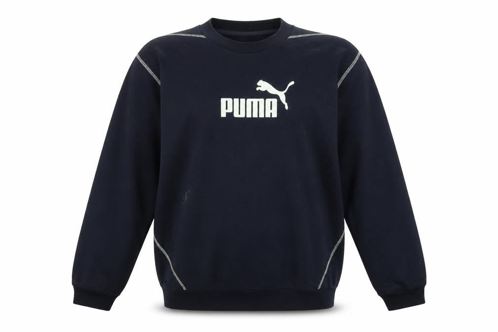 Puma Men's Black Crew Neck Sweatshirt L Logo Print Pullover
