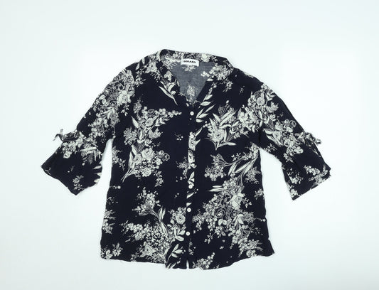 Gerard Womens Black Floral Tunic Blouse Size 12 Viscose 3/4 Sleeve