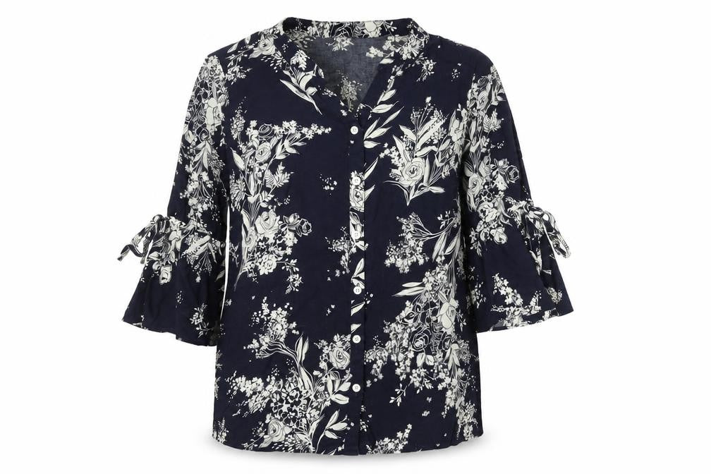 Gerard Womens Black Floral Tunic Blouse Size 12 Viscose 3/4 Sleeve