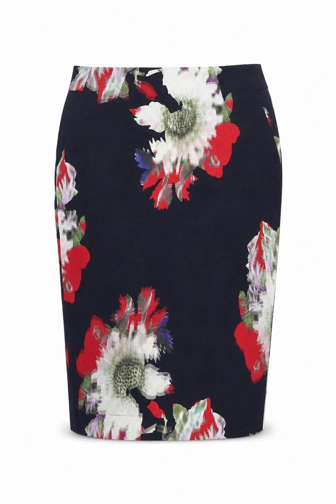 French Connection Women's Multicoloured Floral Cotton Pencil Skirt UK 12