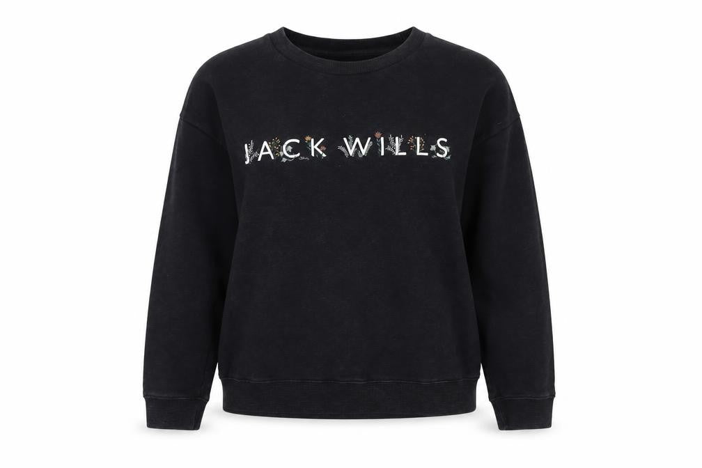 Jack Wills Womens Black Logo Sweatshirt UK 10 Classic Fit Crew Neck