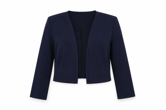 LilJen Women's Blue Cropped Shawl Blazer Size L Tailored Stretch