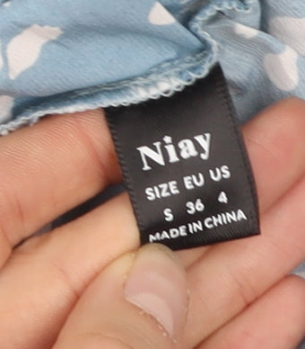 Niay Women Blue Polka Dot A-Line Knee Length Cotton Skirt Size 8